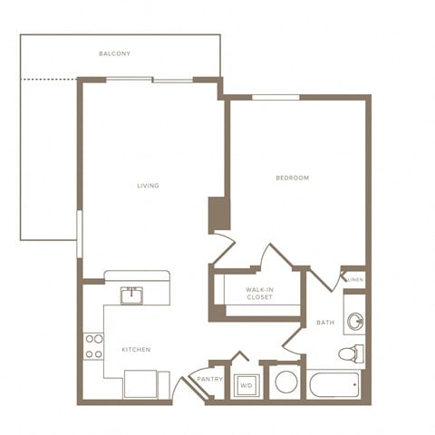 Floor plan for 1 bed, 1 bath, 806 sqft